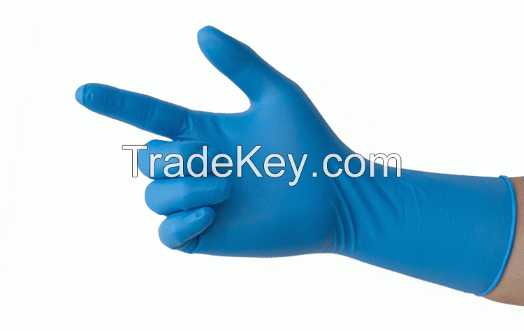 Disposable blue color nitrile gloves powder free made in china 