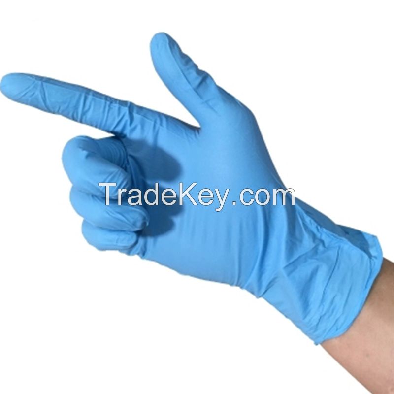 Disposable blue color nitrile gloves powder free made in china 