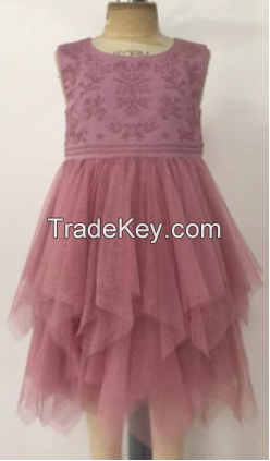 girls dress/100% cotton woven drill+ gold stamping fabric
