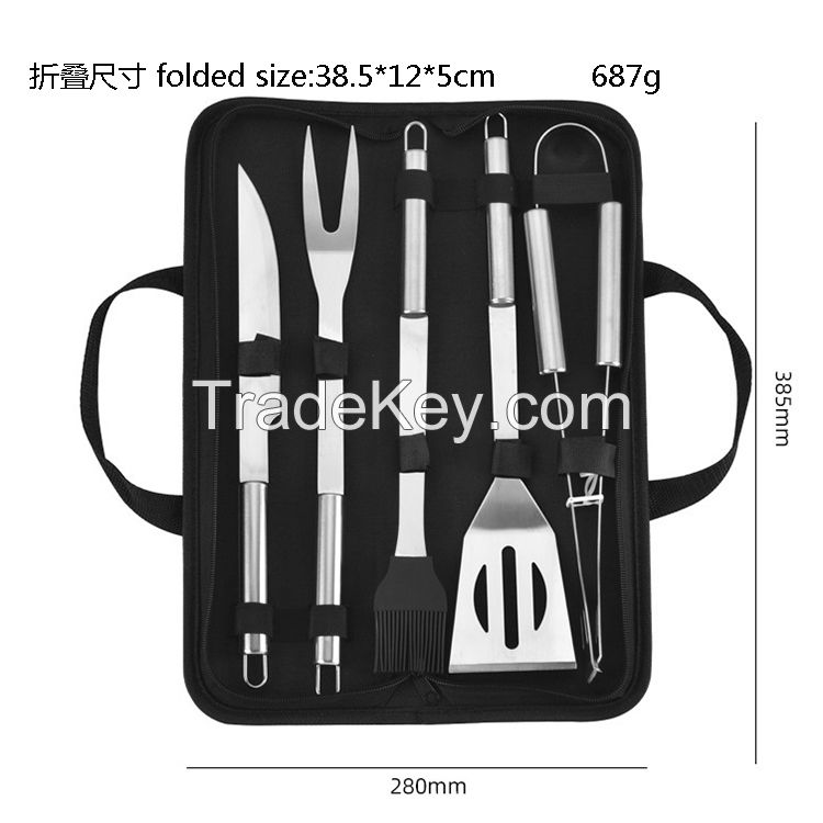 5 Piece Stainless Steel outdoor BBQ Grilling Tool Set with Carry Bag