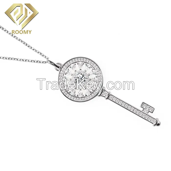 Hot Sale 925 Sterling Silver Pedant Necklaces Jewelry 3A White Cubic Zirconia Chain Necklace For Girl