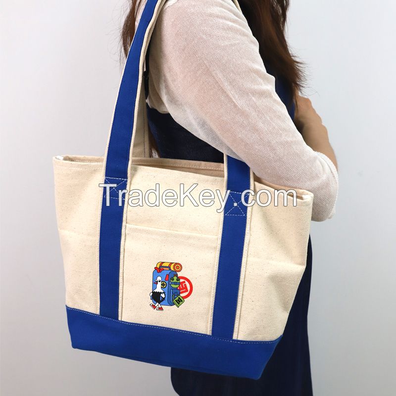 JHM factory wholesale high quality 12 oz custom canvas tote handle bag for women