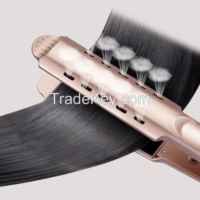Dual Voltage Instant Heat Up 450F Vapor Steam Flat Iron Hair Straightener and Curler 2 in 1 