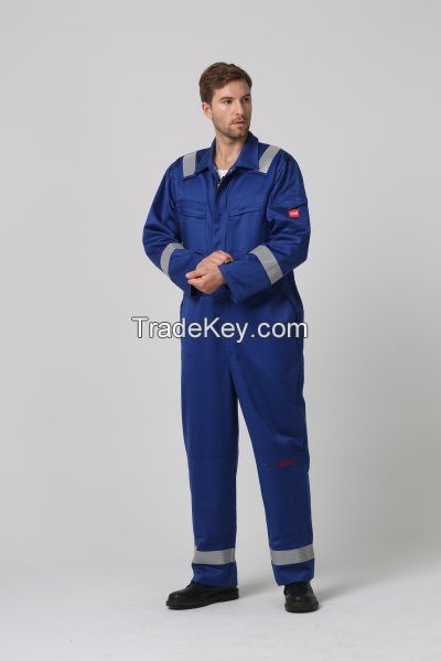Tomax FR31 Royal Blue Fire Proof Electric Arc Flash Protective Overall 350gsm with reflective strips