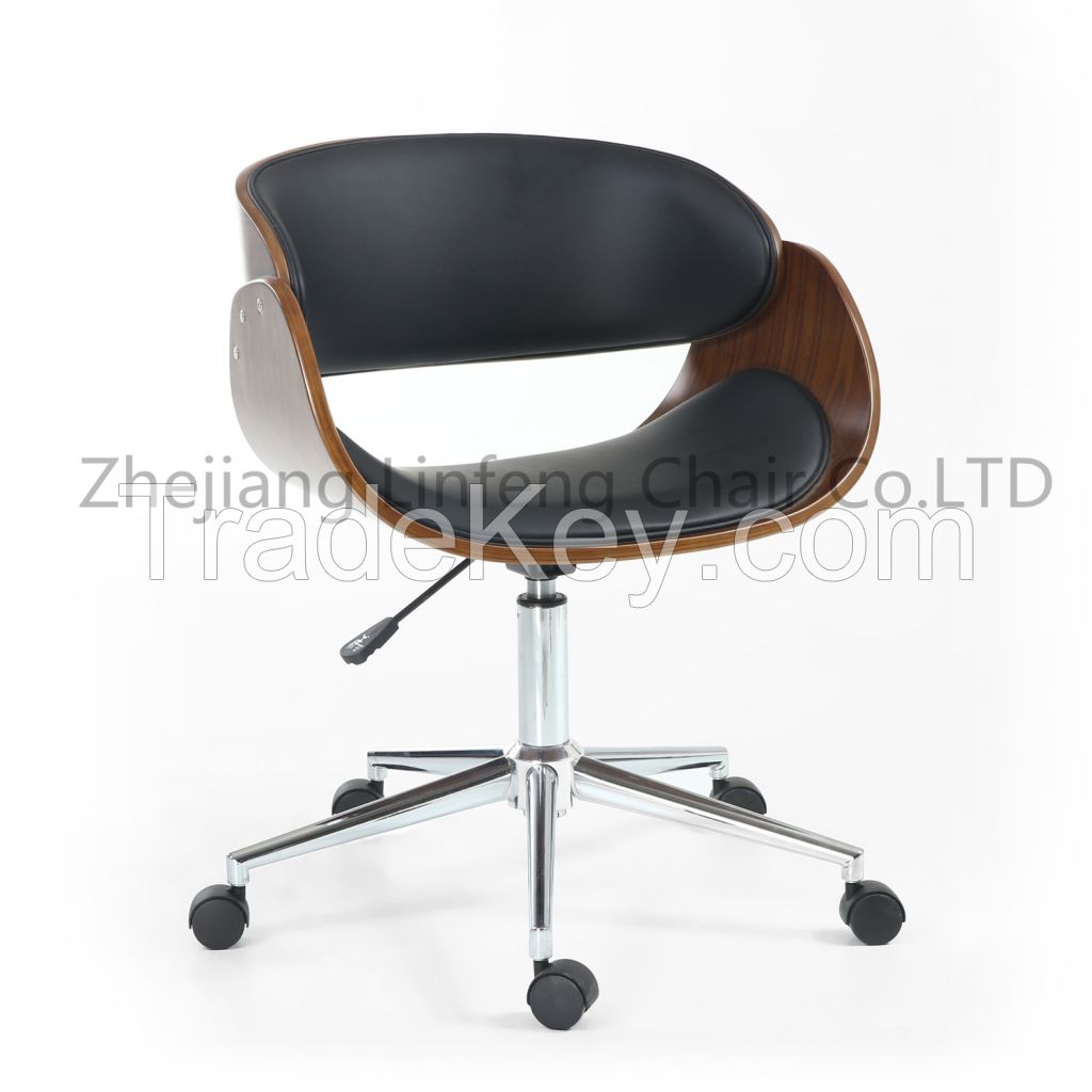 Modern Luxury Ergonomic PU Wooden Adjustable Swivel Task Chair plywood Office Chair bentwood home office chair 