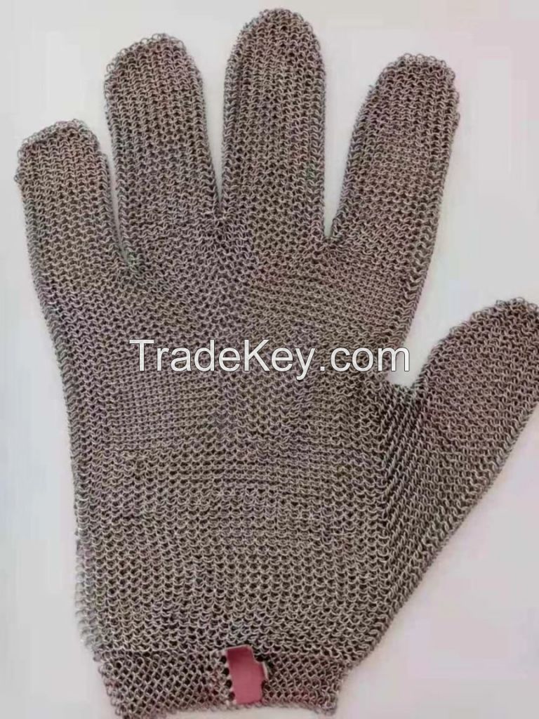 Anti microbacterial cut resistant F safety stainless steel wire mesh meat cut gloves