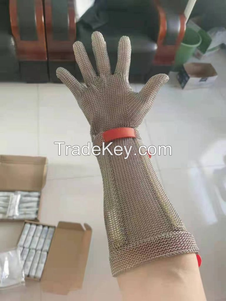 Anti microbacterial cut resistant F safety stainless steel wire mesh meat cut gloves