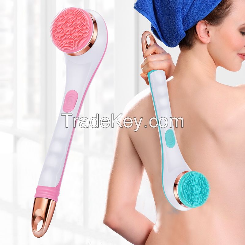 Body Scrubber Shower Brush with Long Handle, Electric Bath Brush Back Scrubber for Shower Exfoliating Body Scrubber, Soft Silicone Body Brushes