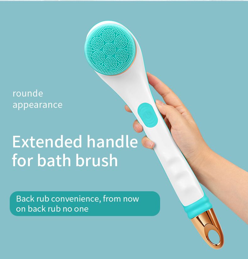Body Scrubber Shower Brush with Long Handle, Electric Bath Brush Back Scrubber for Shower Exfoliating Body Scrubber, Soft Silicone Body Brushes 