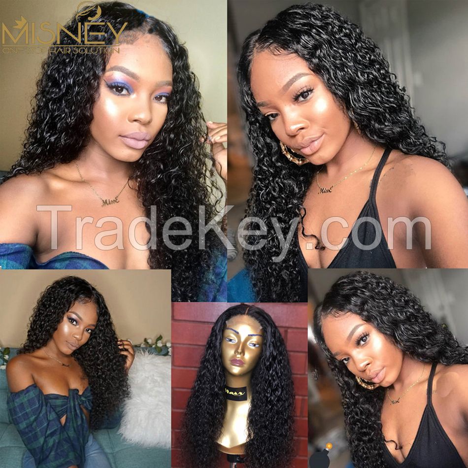 Human Hair Curly Wig Hand Tied Lace Frontal Wig