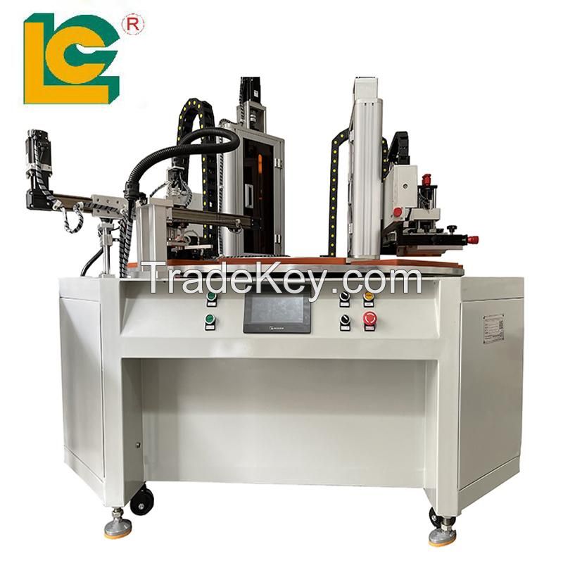 Two-color turntable flat screen printing machine for plastic sheet license plate PVC card dash board with LED UV curing