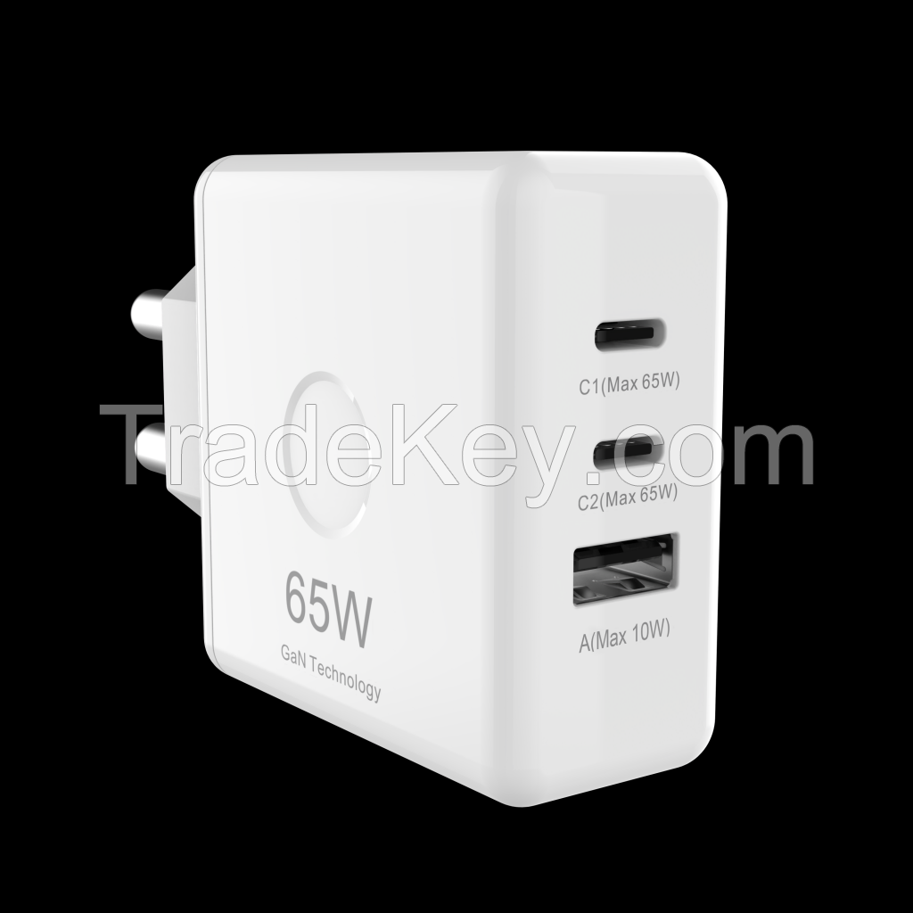 EU 65W USB C wall fast charger 3ports PD charger station PD for NB/mobile phone