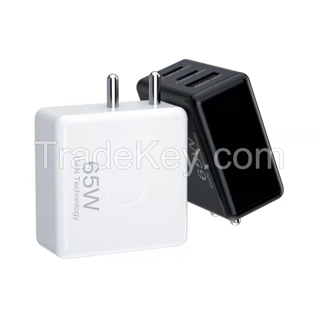 India type-C 65W power fast charger 3 ports mobile phone adapter
