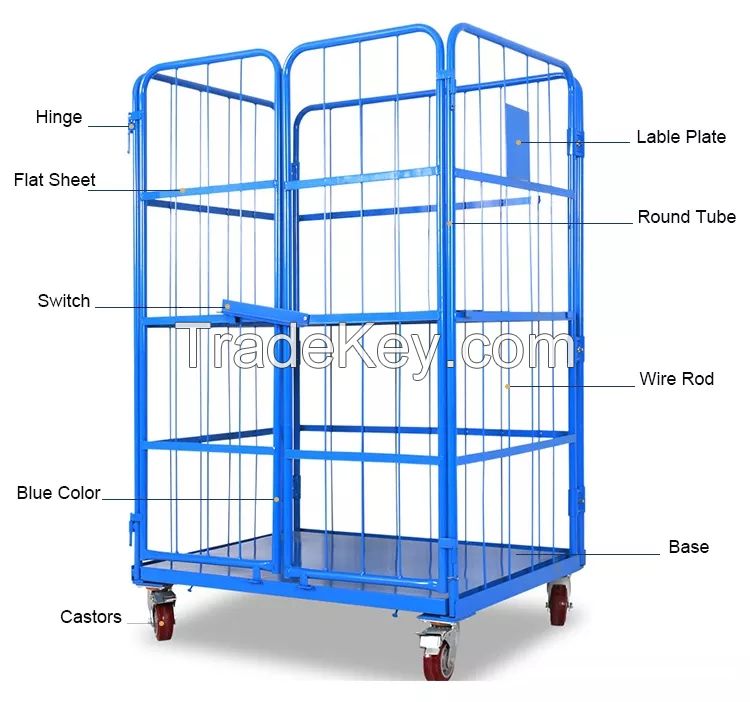 Industrial supermarkets logistic transport and storage portable steel galvanized heavy duty trolley cage