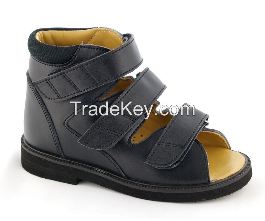 Black Kids Leather Stability Orthopedic Shoes  Flat Foot Corrective High Sandal Anti-varus Shoes