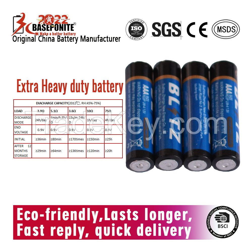 Super R03P UM4 AAA 1.5V Carbon zinc battery, 1.5volt R03p aaa Heavy duty batteries