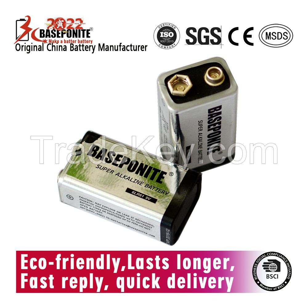 Baseponite 9 Volt Batteries, Long-Lasting Alkaline Power 6Lr61 Batteries (8 Pack)