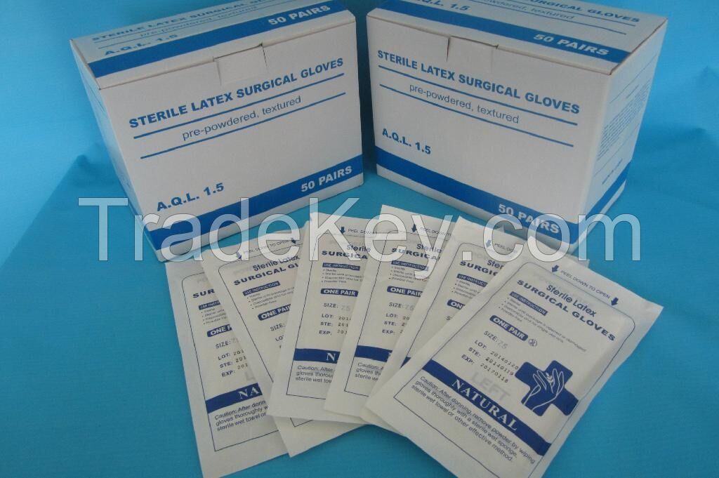 surgical sterile  powered/ power-free latex  gloves   medical rubber latex   gloves