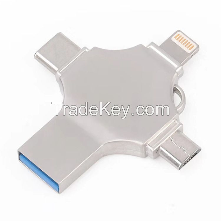 Factory Price Customs Printed for Mobile Phone 4 in One OTG USB Flash Drive USB-C OTG, OTG USB Drive, 4 in 1 OTG for Android Phones Type C USB 3.0