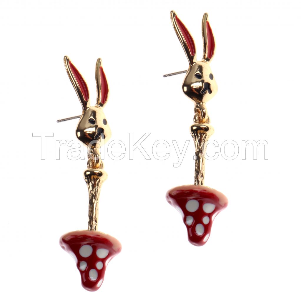 Cute Rabbit Mushroom Dropping Earring 18k Real Gold Plated Fashion Jewelry For Girl/ Women Gift