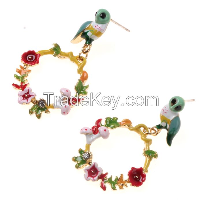 Factory Wholesale Modern Simplicity Cute Animal Peace Bird Real Gold Plated Drop Earrings