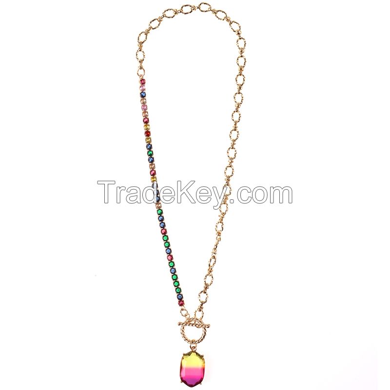 Twisted Texture T/O Bar Long Link Necklace With Hand Made Gold Chain Dangle Gradual Luxurious Bead Pendant Jewelry For Woman