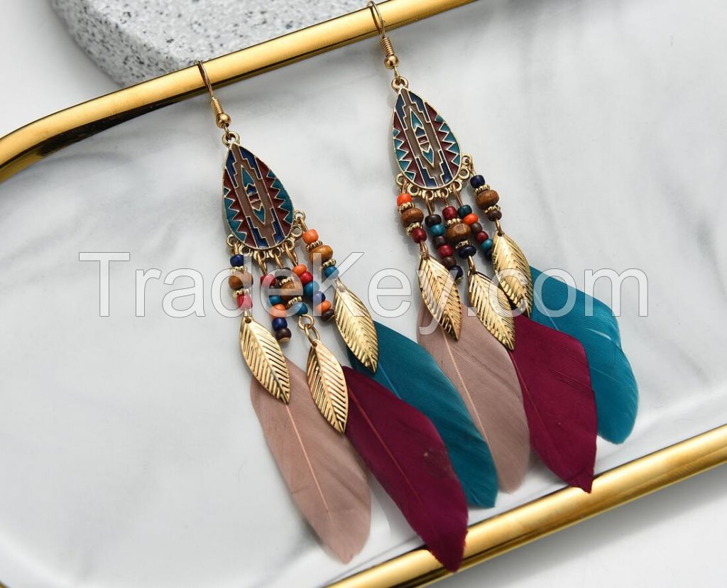 Wholesale Vintage Colorful Rhinestone Drop Earrings Fine Jewelry  Accessories For Women High-Quality Metal Oil Fashion Earrings