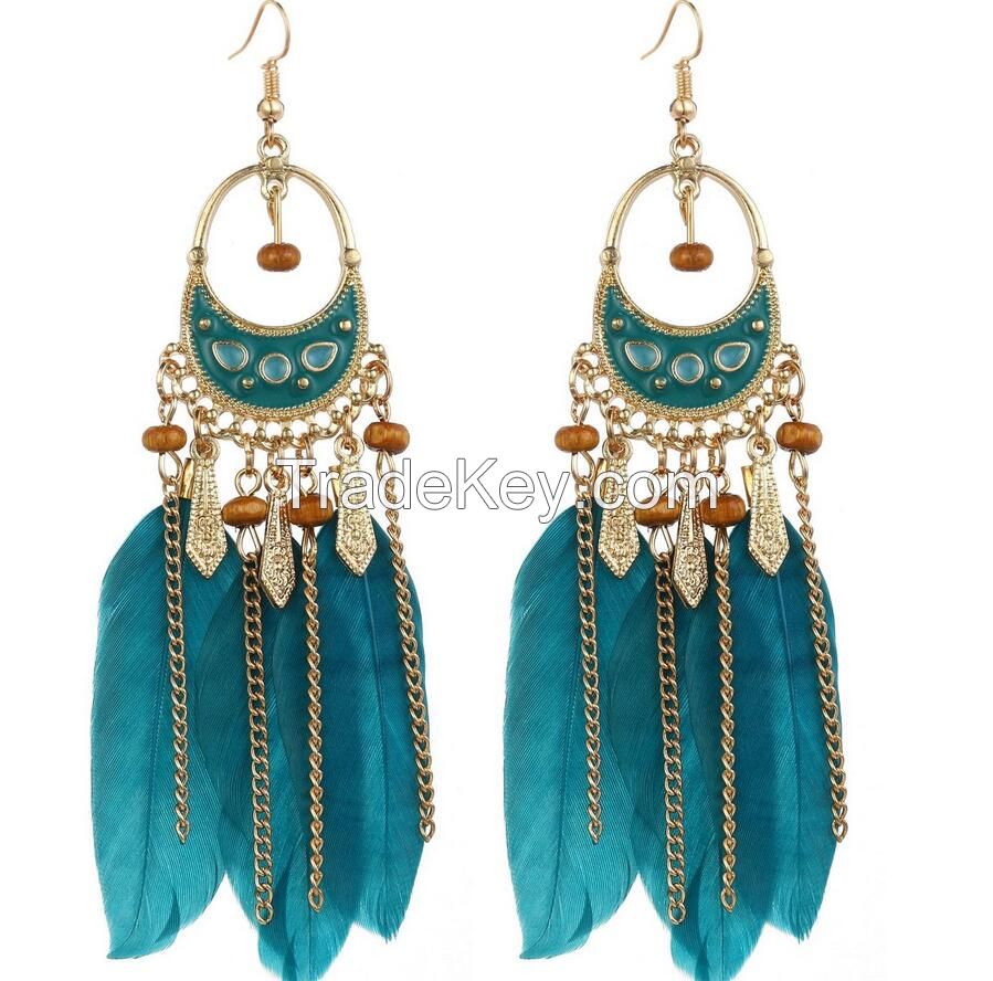 Wholesale Price Modern Feather Natural Fashion Earrings 