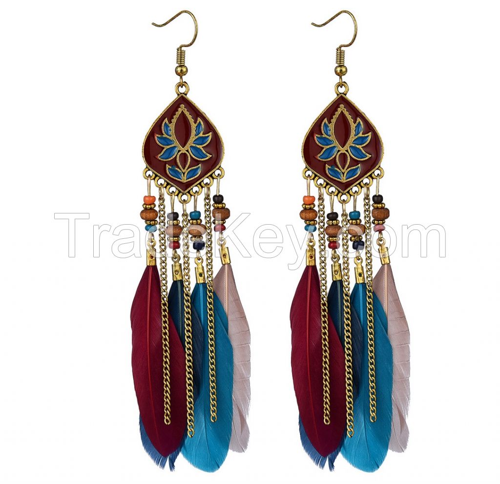 Wholesale Price Modern Feather Natural Fashion Earrings 