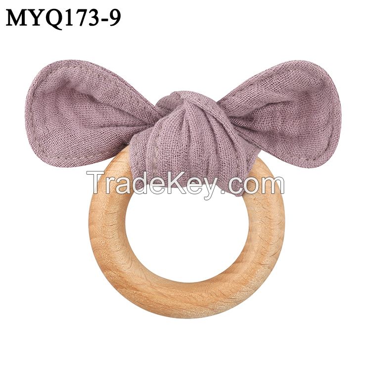 Cotton baby butterfly and beech wood ring teethers Toy