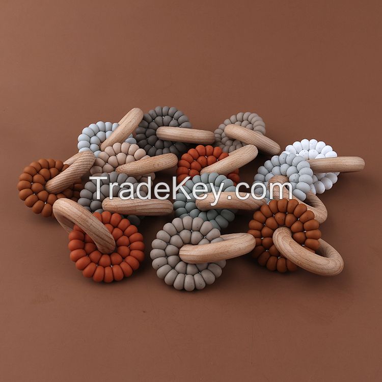 PBA Free baby silicone teethers with beech wood ring or beech bracelet