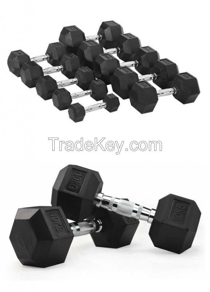 Factory Price Strength Training Weight Lifting Free Weights Rubber Coated Hex Dumbbells 2.5-50kg Cast Iron Hex Dumbbell Black