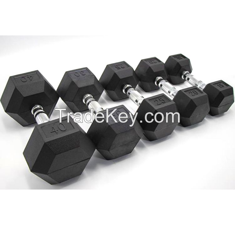 Factory Price Strength Training Weight Lifting Free Weights Rubber Coated Hex Dumbbells 2.5-50kg Cast Iron Hex Dumbbell Black