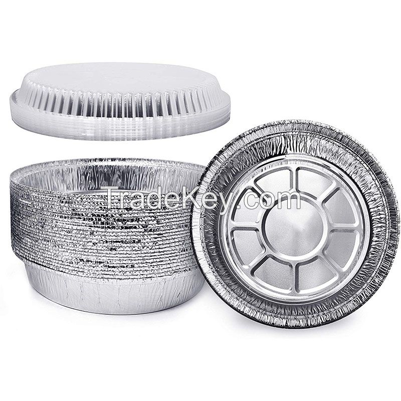9 Inch Round Tin Foil Pans with Clear Plastic Lids