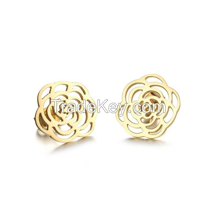 High polish gold tone stainless steel fashion stud earrings