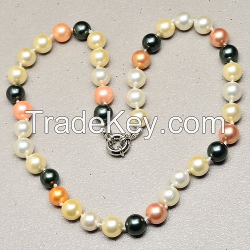 tridacna shell multi-color necklace round bead