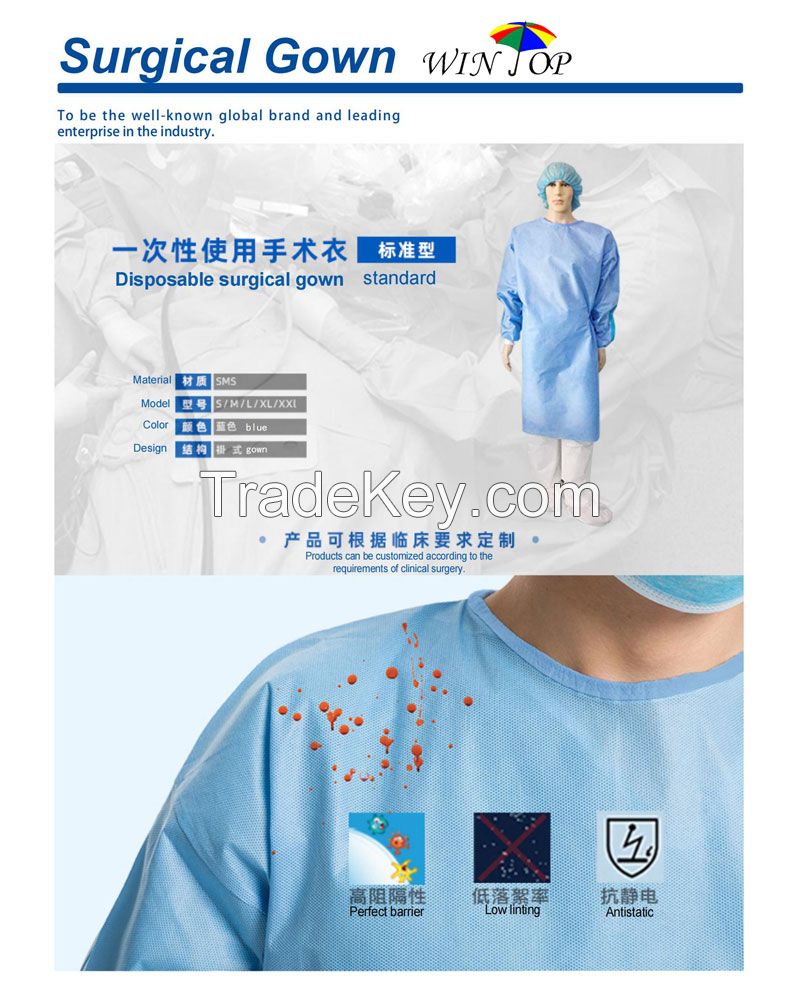 ISO 13485 EN13795 standard performance Virus proof Fever Diagnosis hospital 45gsm SMMS sterile surgical gown manufacturer
