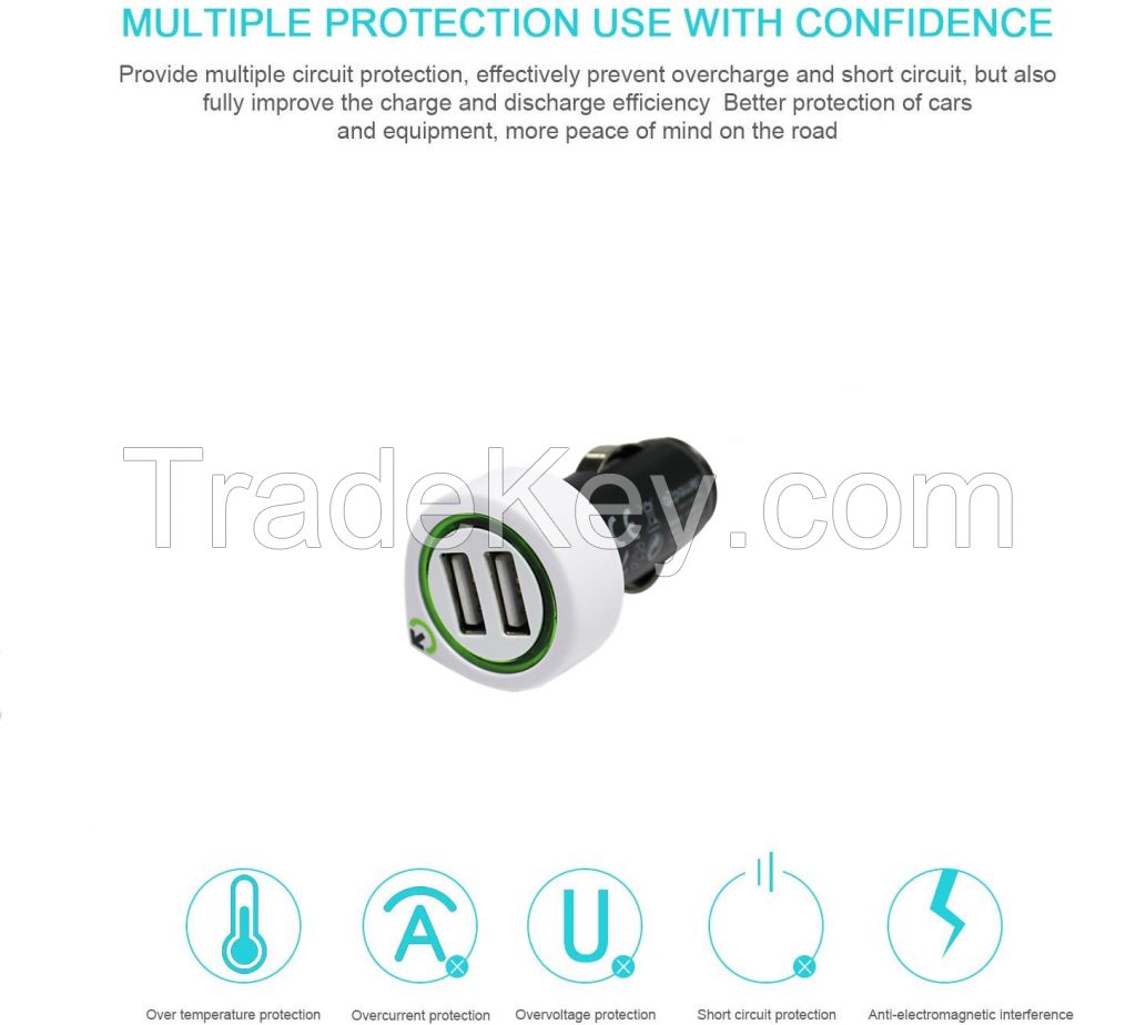 USB car Charger quick charger Fast Car charger with retractable Type C cable 15W USB Charger Quick Charge Smart Carlighter Compatible with iPhone 11/11 pro/XR/X/XS, Note 9/Galaxy S10/S9/S8 mobile phone car charger type C