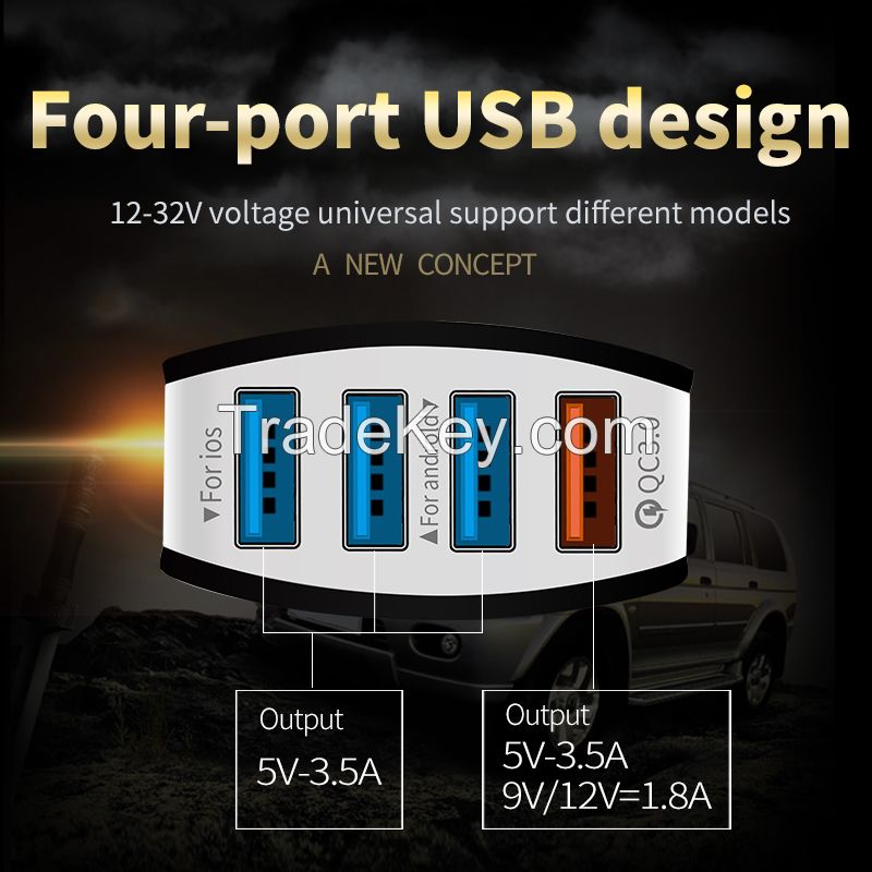 Multi-ports car charger Quick Charger 3.0 USB Car charger Fast Charge 4USB Car Adapter mobile phone charger