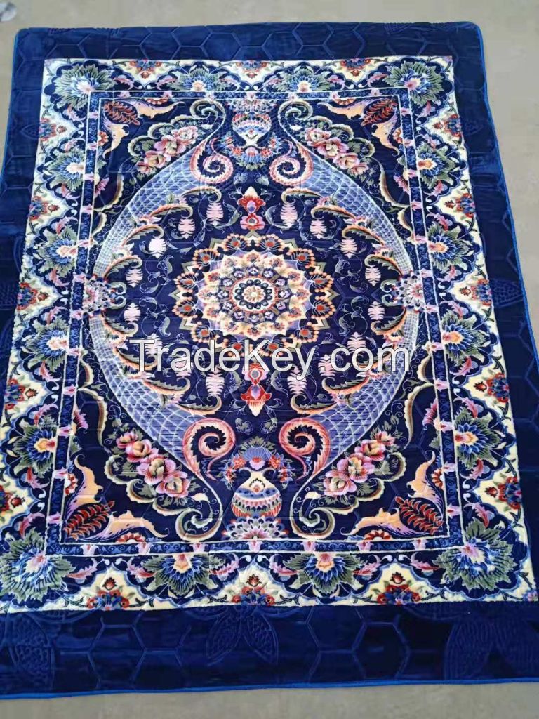 Factory supplier for Muslim Embossed printed flannel carpet with 15mm foam 
