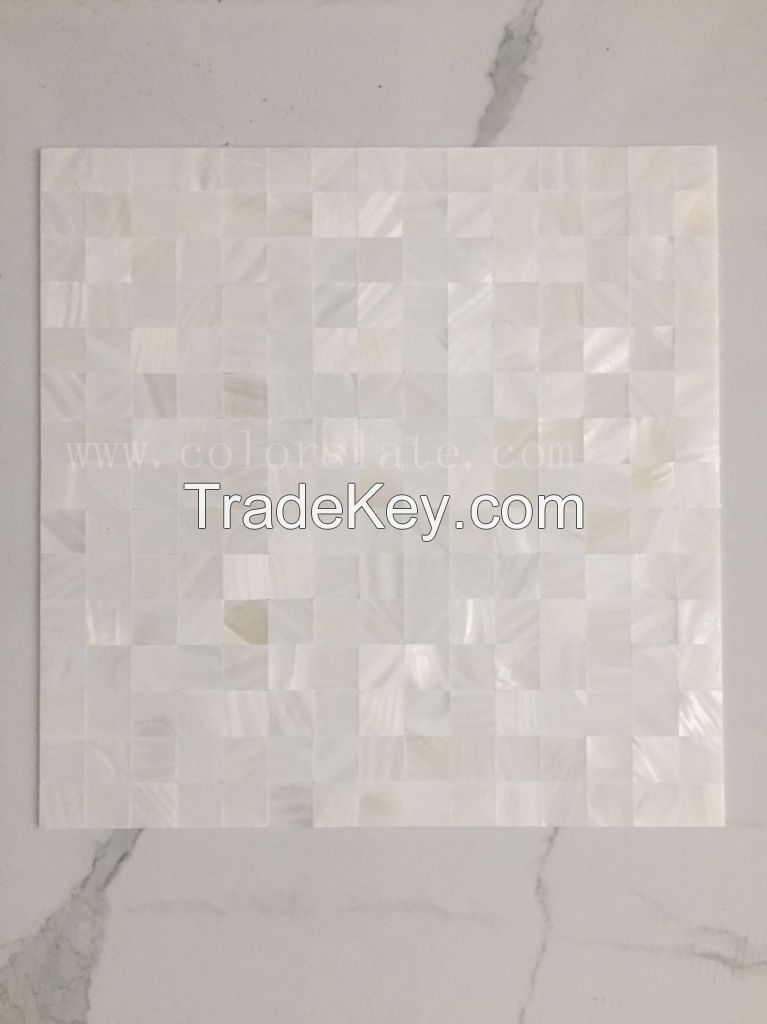 full white shell mosaic polished surface glossy for backsplash living room