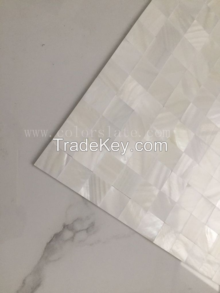 full white shell mosaic polished surface glossy for backsplash living room
