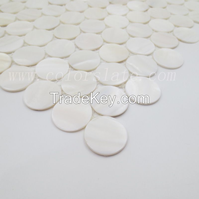 round penny pearl mosaic on mesh 12&quot;*12&quot; full white