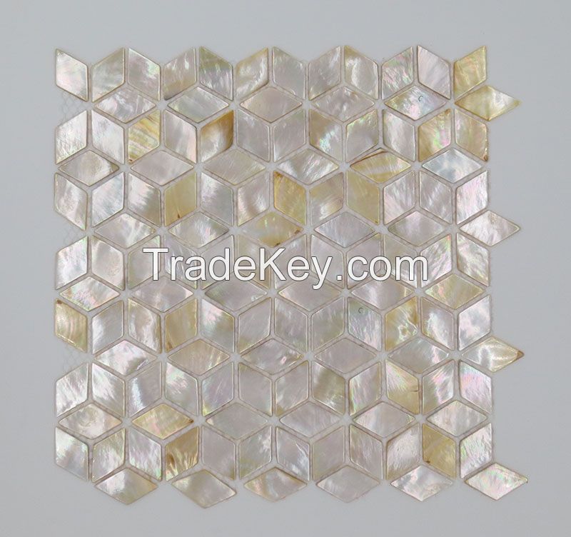 Rhombus golden lip shelll mosaic on mesh for wall decoration luxury interior deco