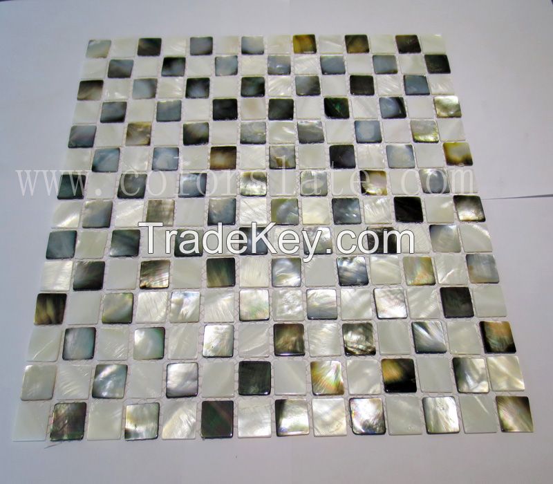 mother of pearl black and white tile mosaic backsplash tile