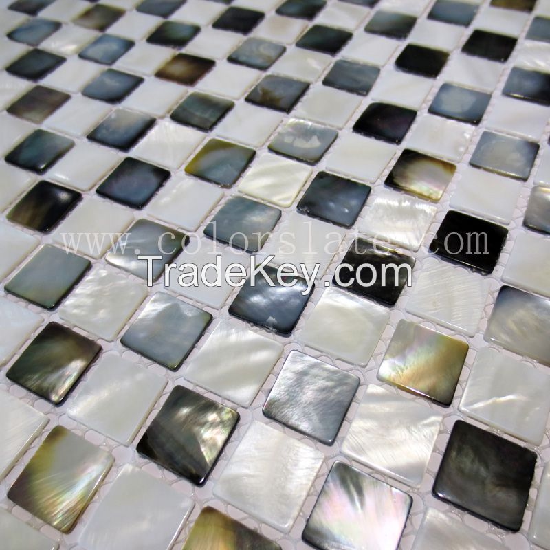 mother of pearl black and white tile mosaic backsplash tile