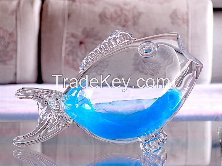 Handmade Glass Art Fish Shape Bowl Sculpture