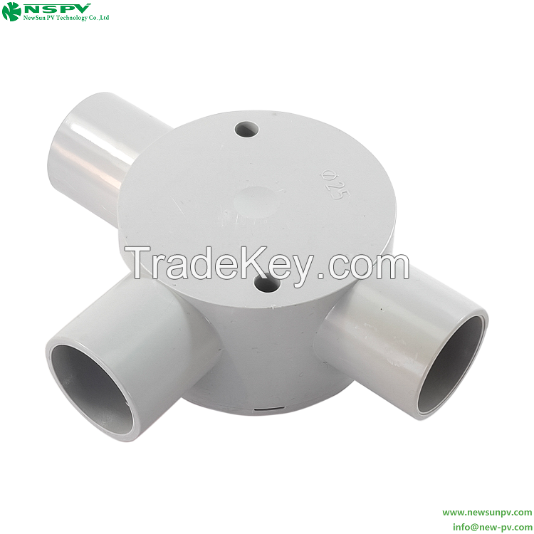 Electrical Conduit Tee PVC Junction Box 3Way Entries 20-25mm