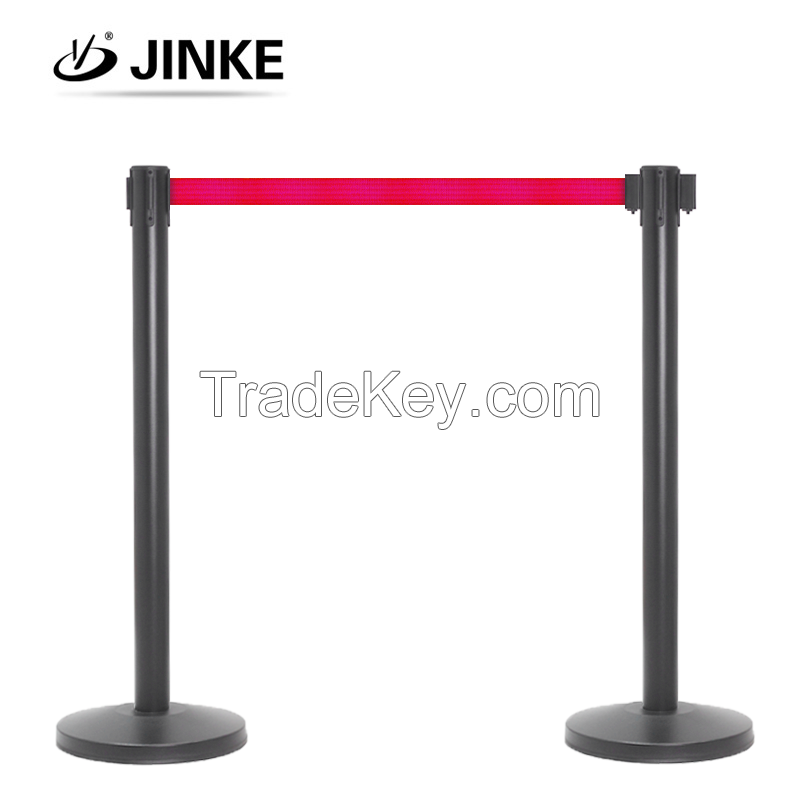 Matt Black Retractable Belt Post Stanchion, Heavy Duty Base with ABS Cover