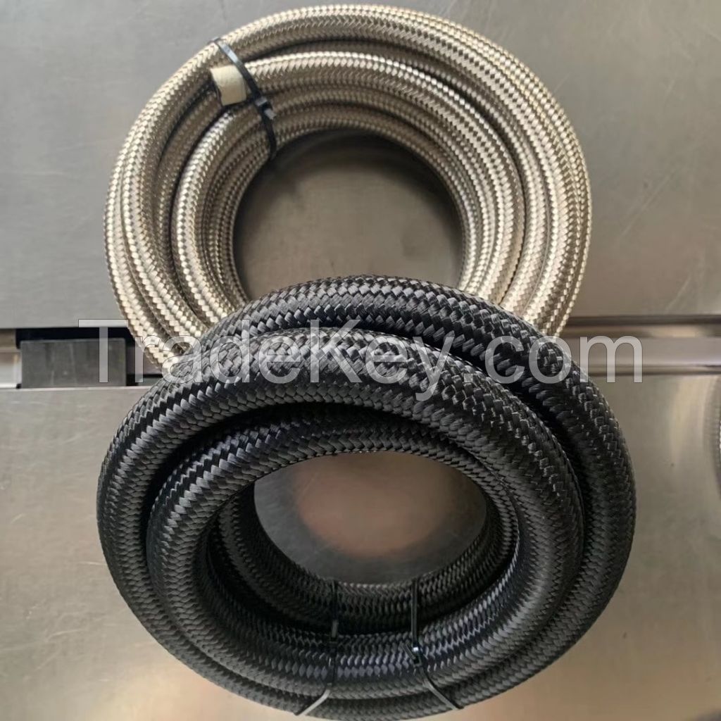 High Pressure Black Nylon Stainless Steel Rubber Lined Fuel Hose An6 An8 An10 An12